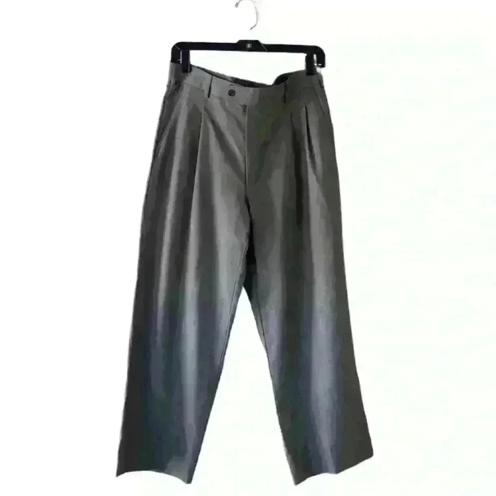 Aldo Ferrari Mens Pants 100 % Wool Rome Italy Size S34 Pleated Formal Office